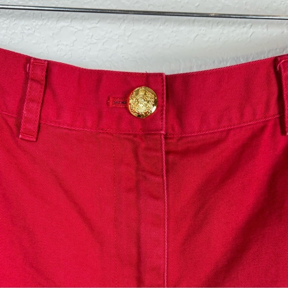 Lauren Ralph Lauren‎ Red Long Shorts Gold Button 100% Cotton Size 8 - Picture 2 of 7